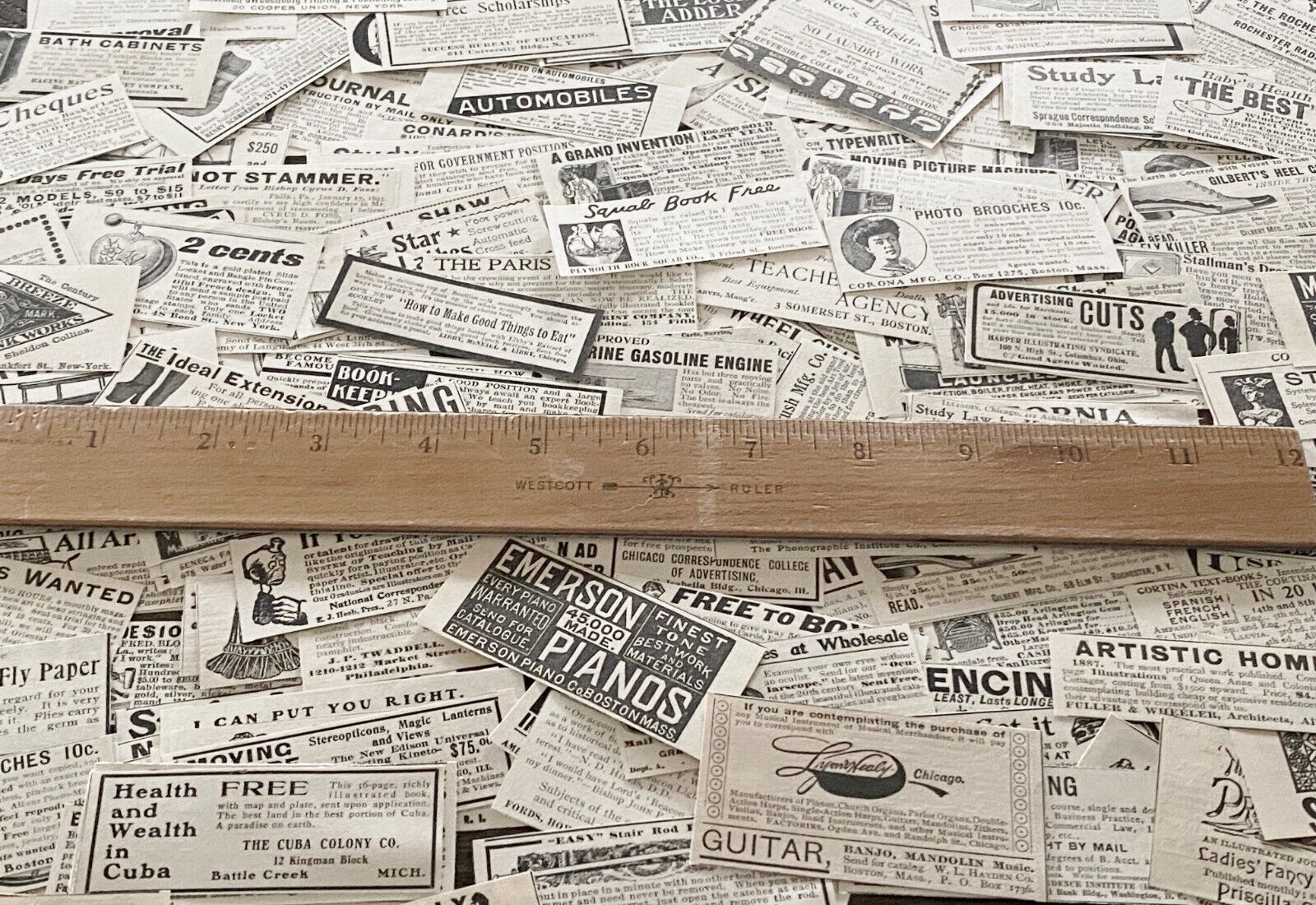 50 c1890-1900s SMALL PRINT ADS Old Magazine Clippings~Vtg Paper Craft Supply Lot