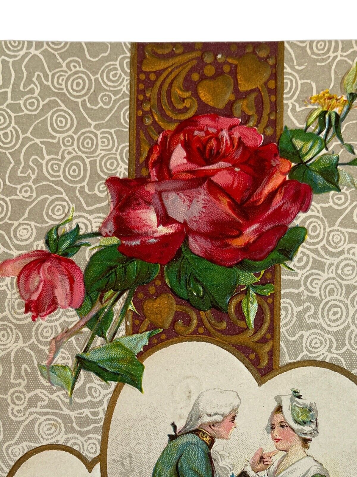 Antique Early 1900s Ephemera Valentine Postcard Edwardian Era Lovers Roses Heart