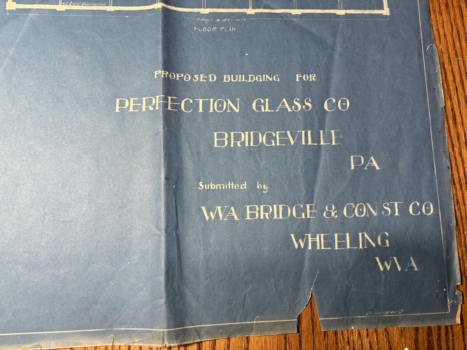 Vintage 1900s Bridgeville Pa Perfection Glass Co Architectural Factory Blueprint