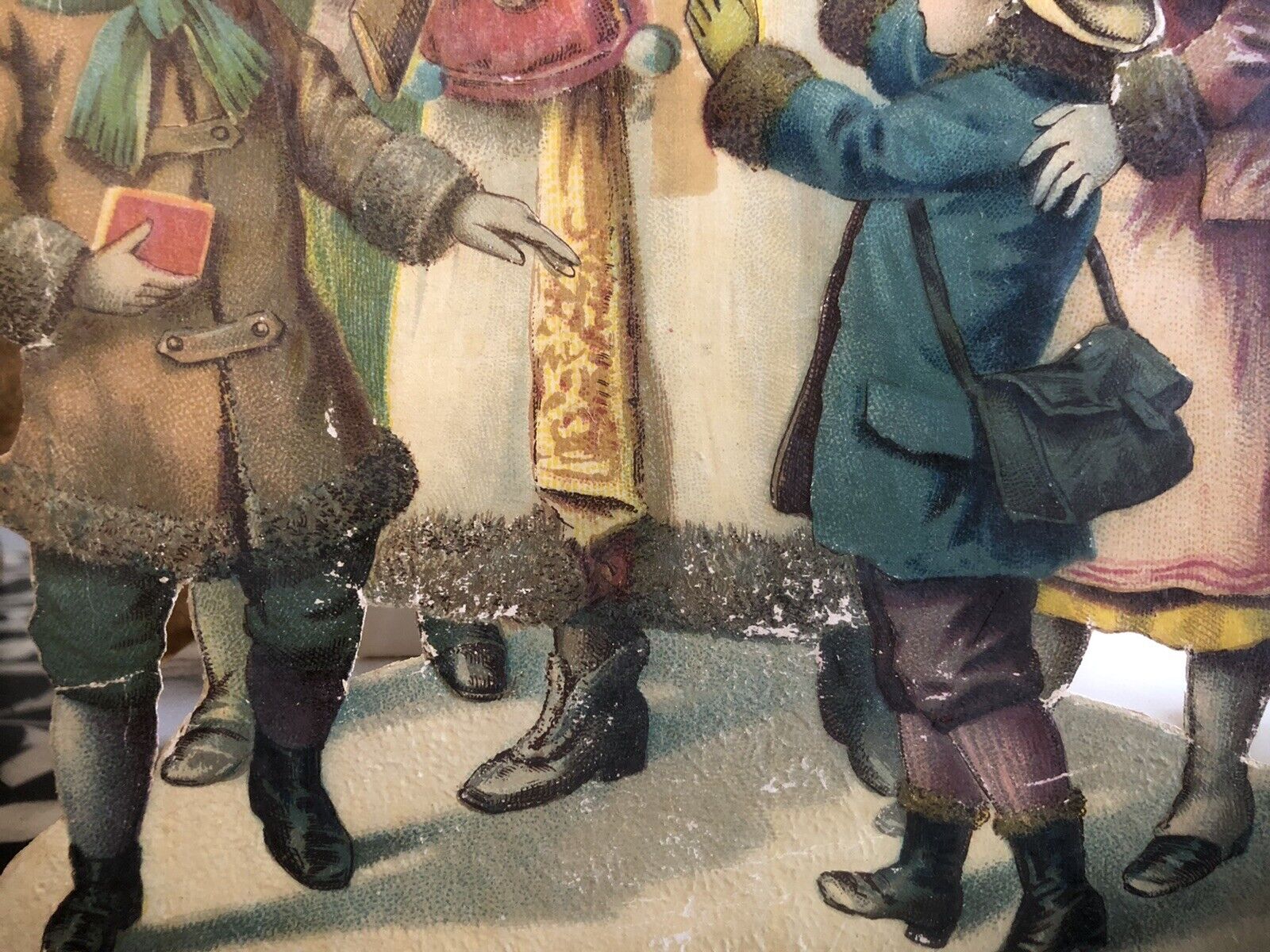 Antique Girl with Children White Coat Christmas Diecut Scrap Ephemera- 1900s