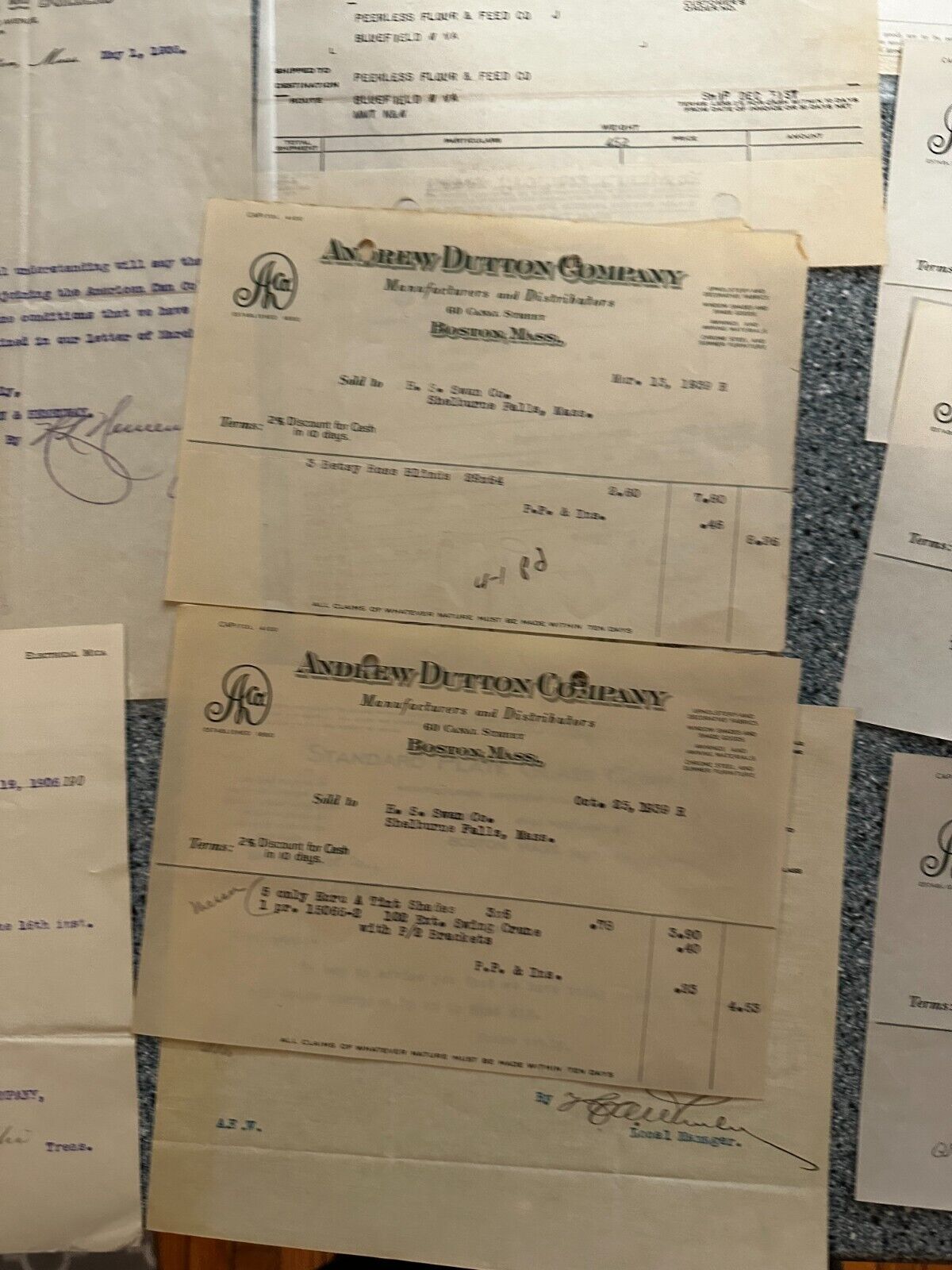 Massachusetts Area Ephemera Lot 19 Pieces Early 1900s Receipts Boston Wharf 