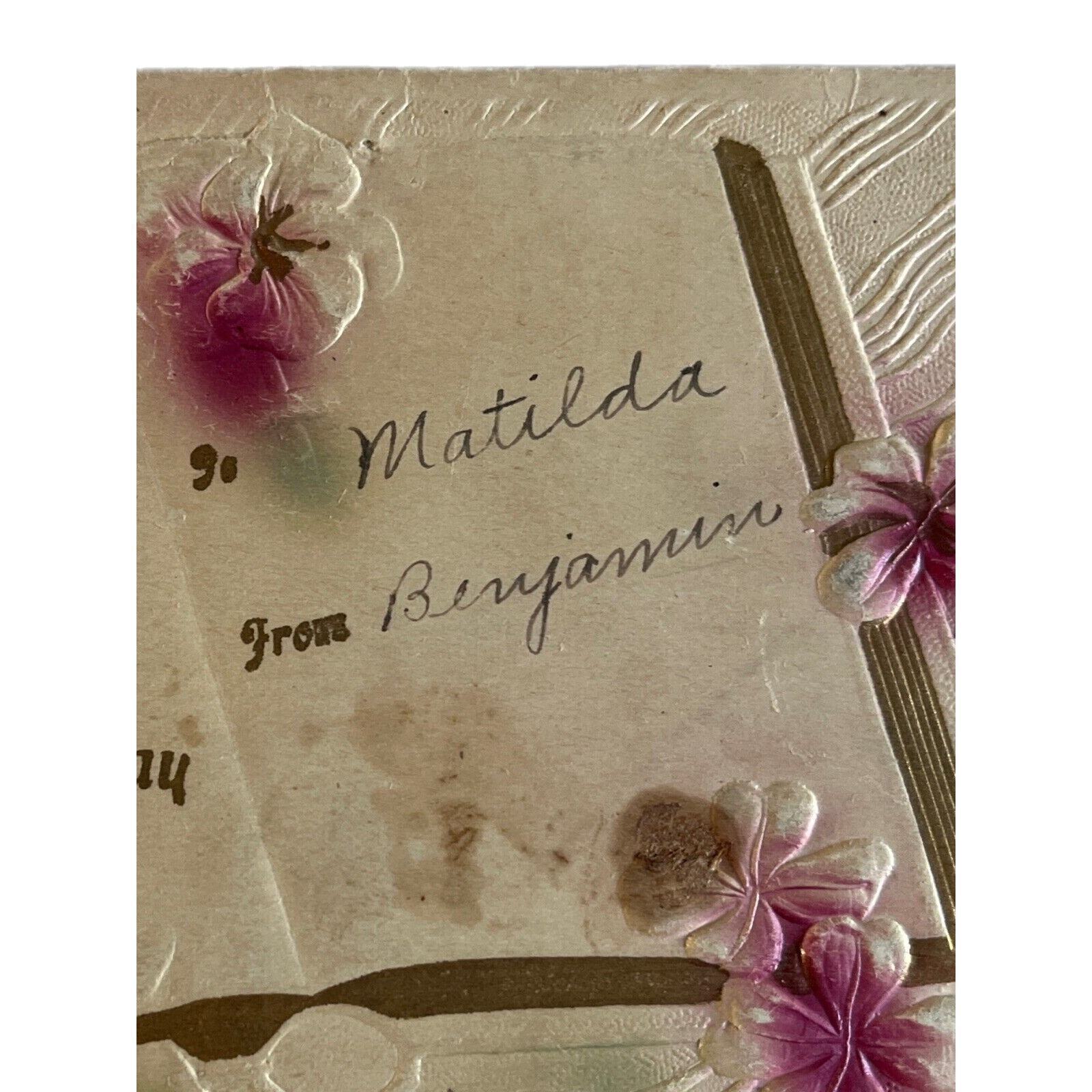Antique Early 1900s Ephemera Litho Postcard Embossed A Happy Birthday Wish SEE