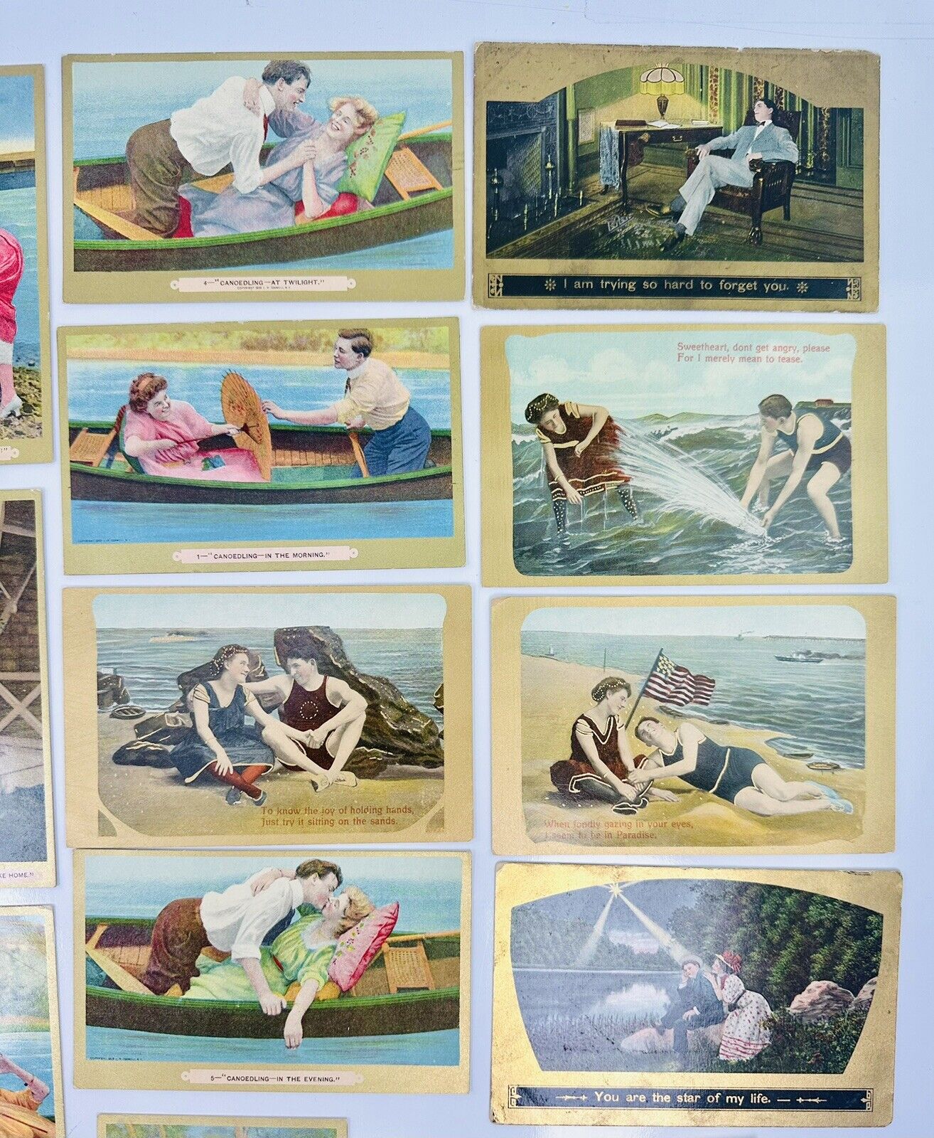 LOVE Theme early 1900's Antique Postcards - Lot of 19 Crafts Ephemera Paper