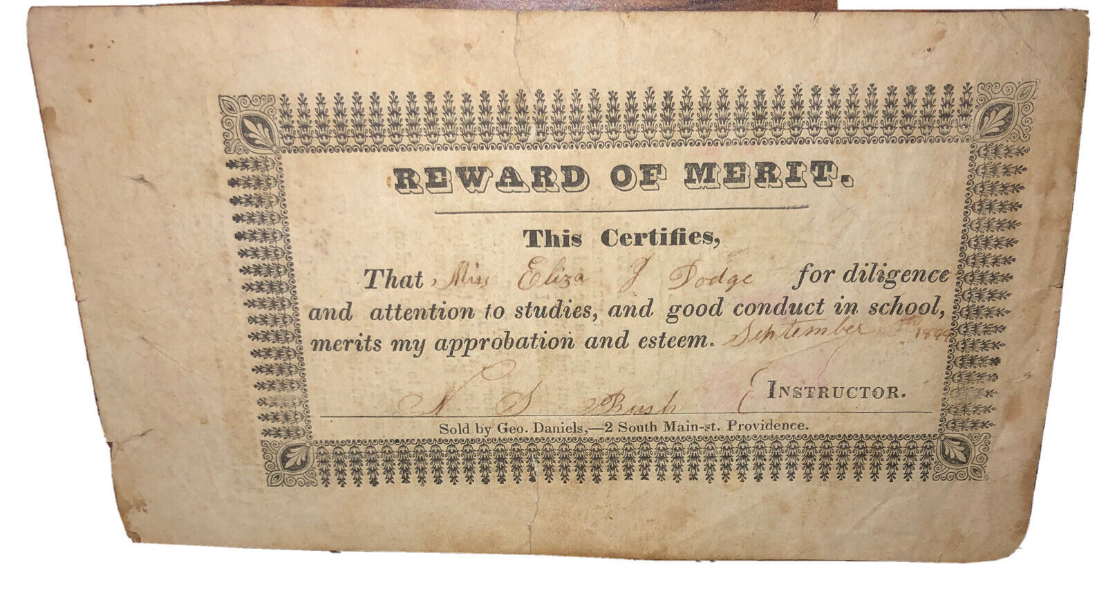 Geo Daniels South Main St. Providence Late 1800s - Early 1900s Reward Merit Set