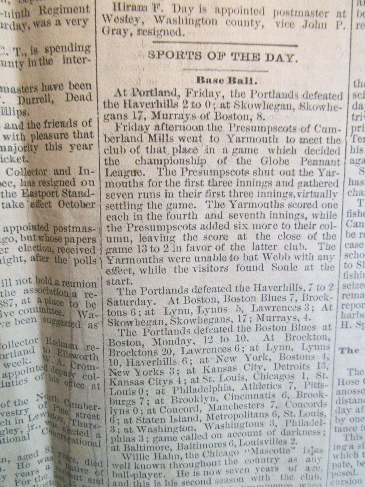 Antique Vintage Ephemera 1800s Maine New England Baseball Newspaper Sports News 