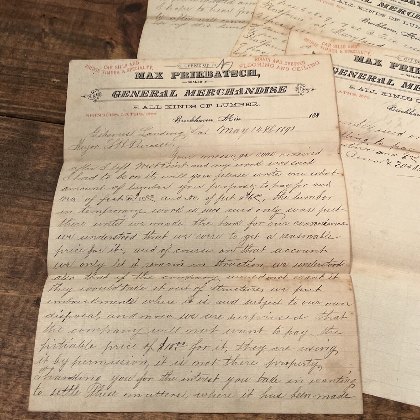 LOT OF 4 Antique Vintage Ephemera 1800s Letterhead GENERAL MERCHANDISE MISS.