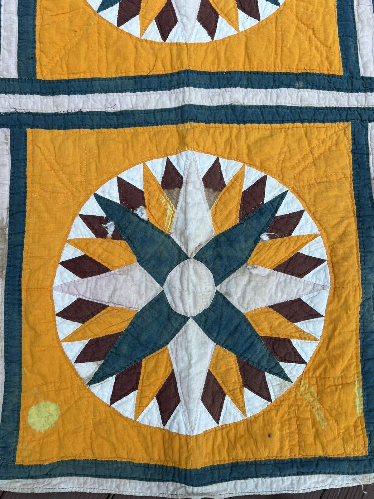 1800s Handmade Southern Star Wheel Quilt Patchwork