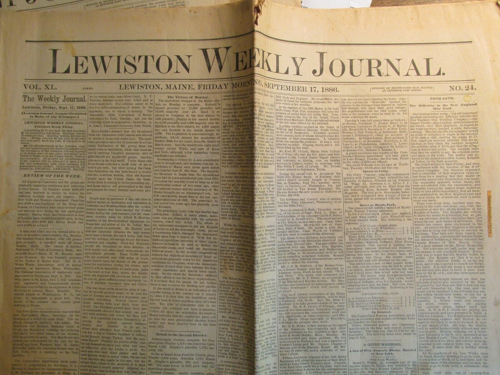 Antique Vintage Ephemera 1800s Maine New England Baseball Newspaper Sports News 