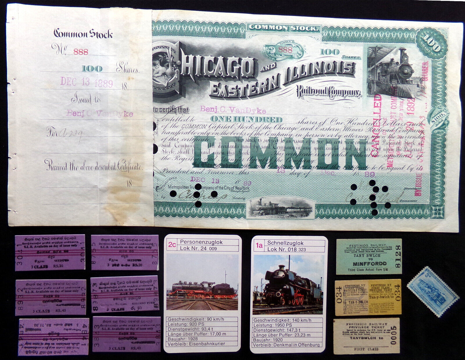 RAILROAD LOT #1 1800s-1900s World Mix, Ticket Telegram Stock Stamp Card Time Map