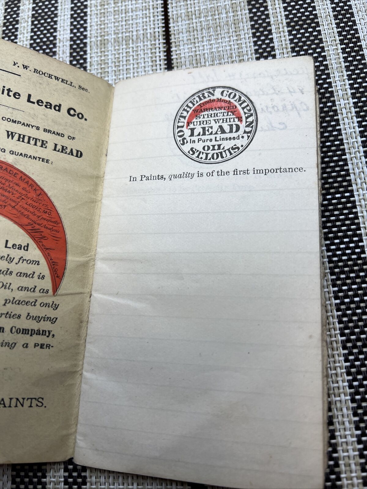 Vintage 1900's Southern White Lead Company Oil St. Louis Ephemera. Memo Book - A