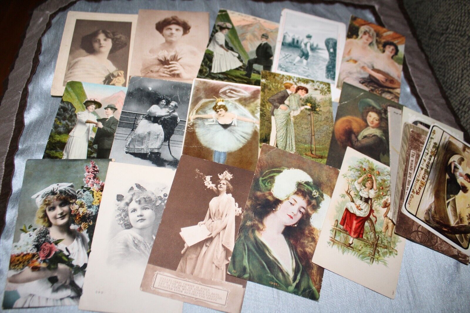 Antique Lot of 31 Postcards Victorian Ladies Men Girls Early 1900s Ephemera Art