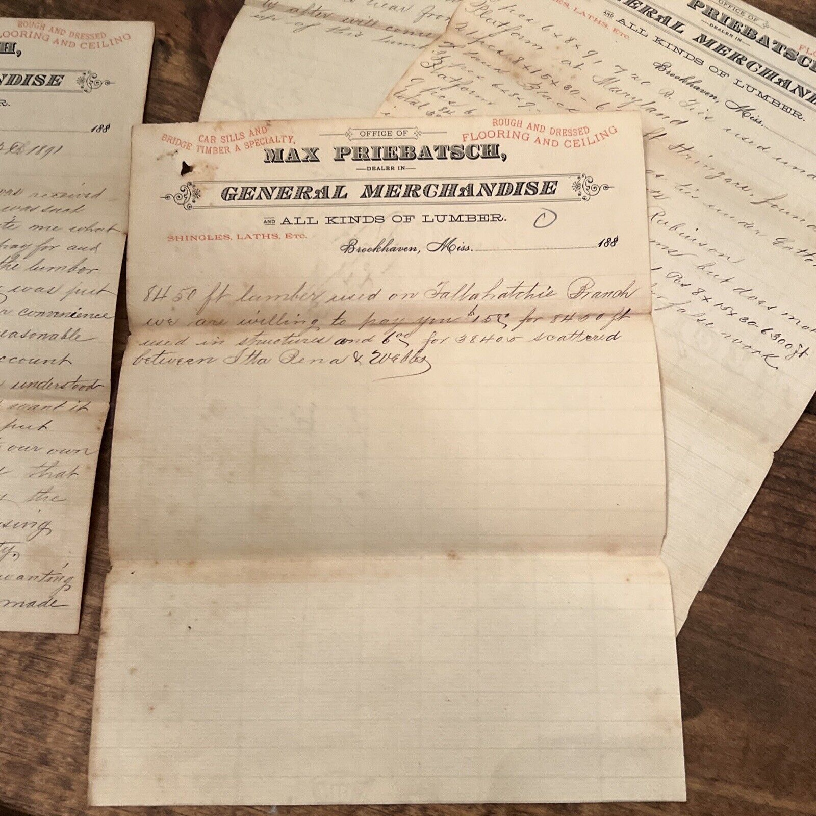 LOT OF 4 Antique Vintage Ephemera 1800s Letterhead GENERAL MERCHANDISE MISS.