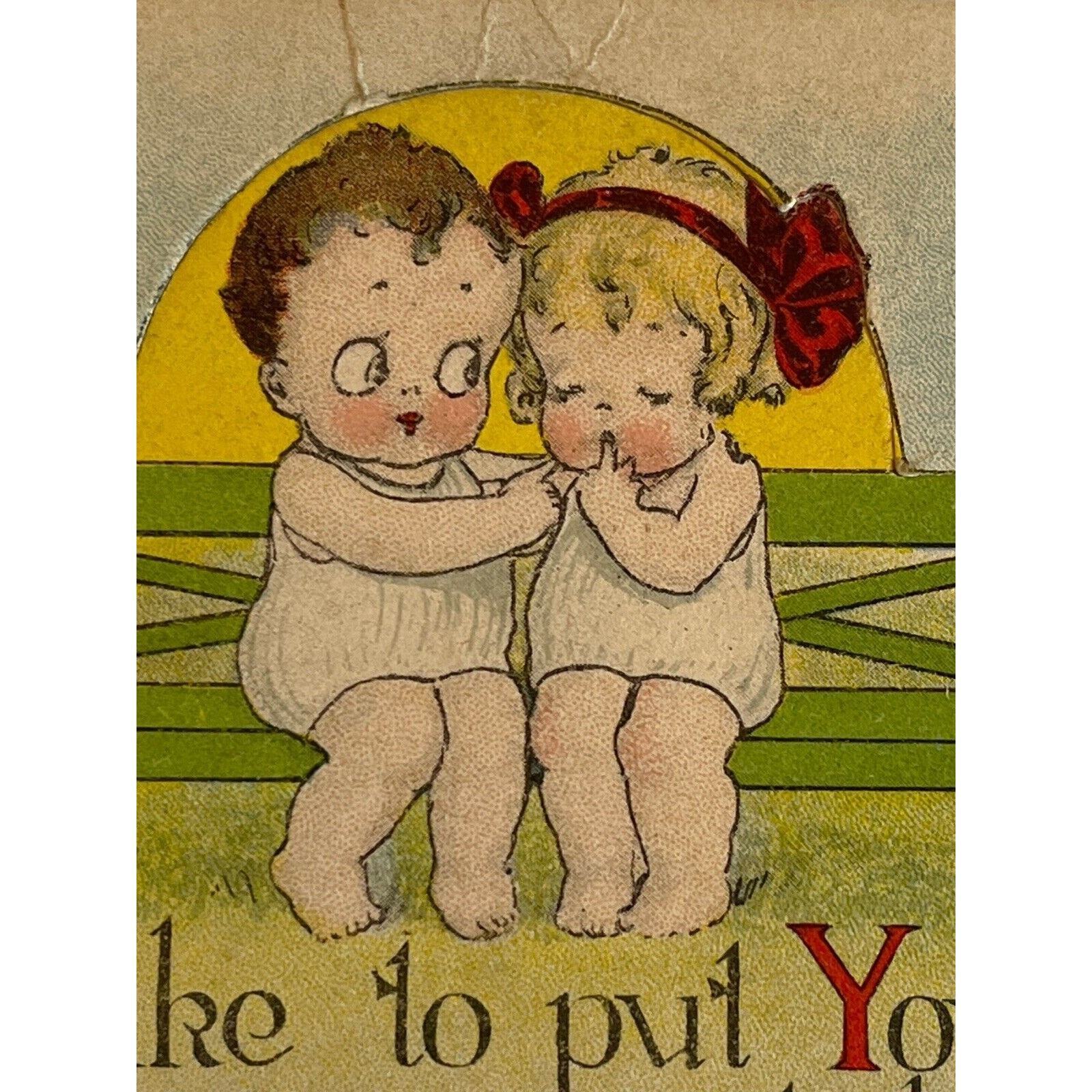 Antique Early 1900s Ephemera Valentine Postcard Barton Spooner Children Boy Girl