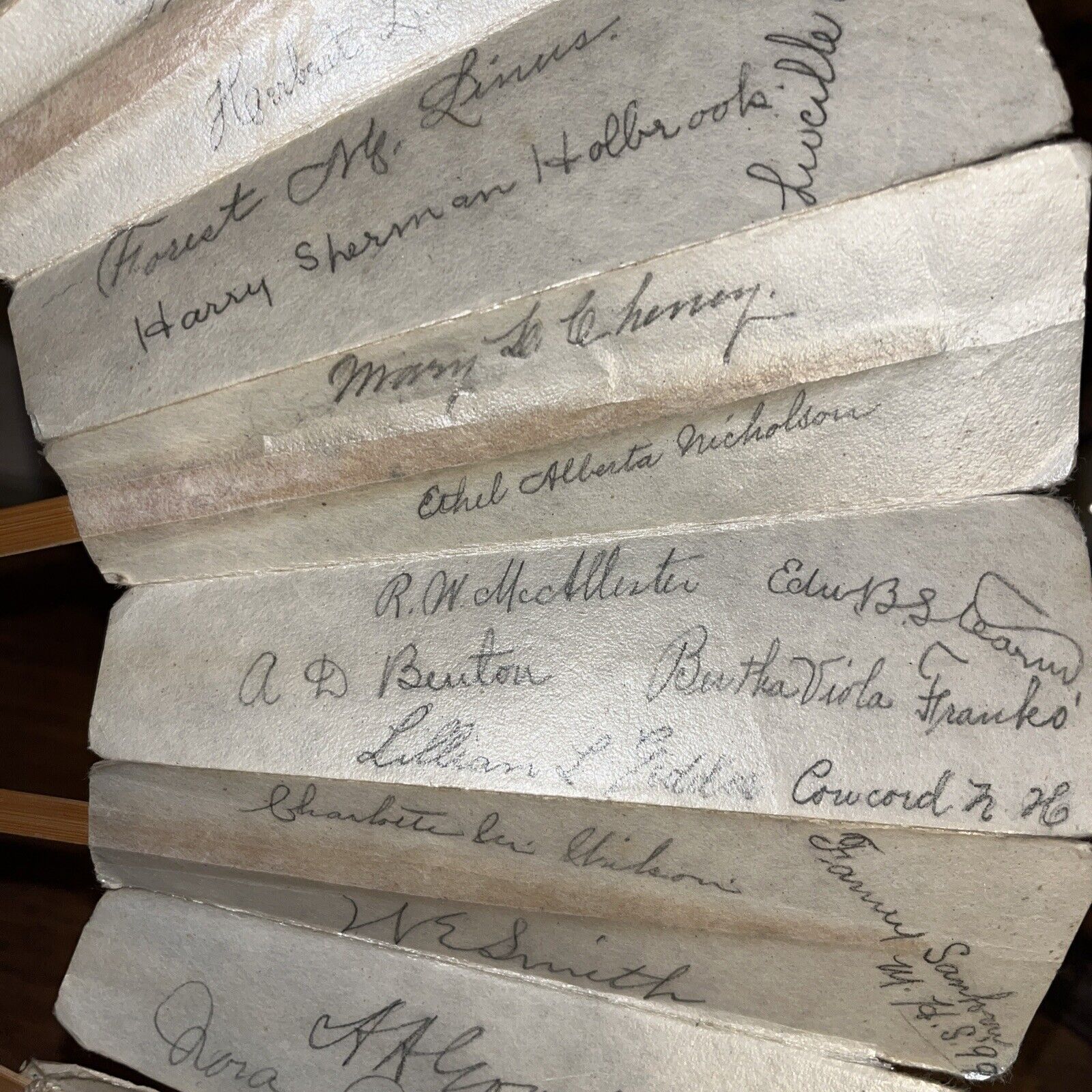 Rare Victorian Concord, NH Early 1900’s Hand inscriptions Fan Handmade