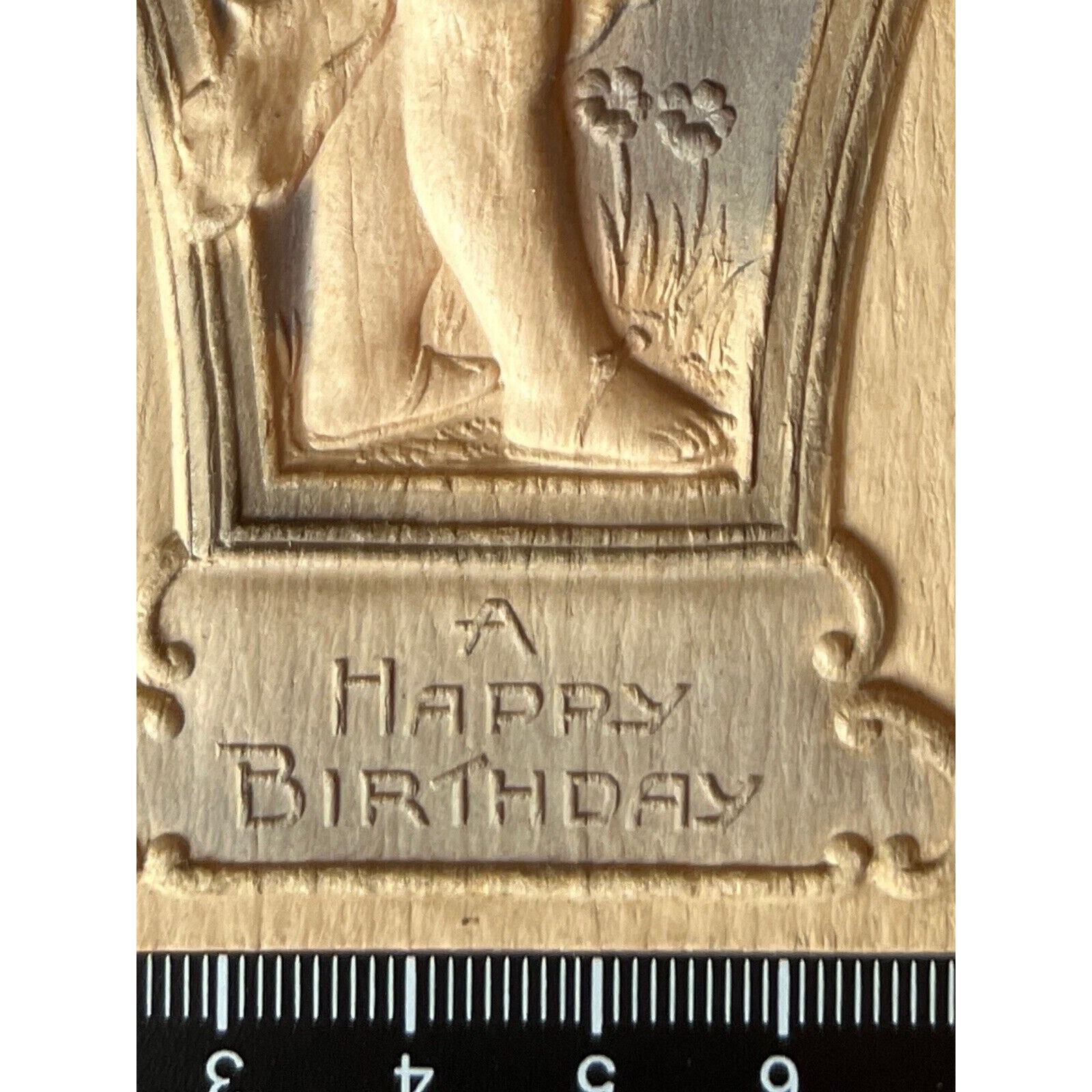 Antique Early 1900s Ephemera Postcard Bas Relief Statue Violets Birthday Wishes