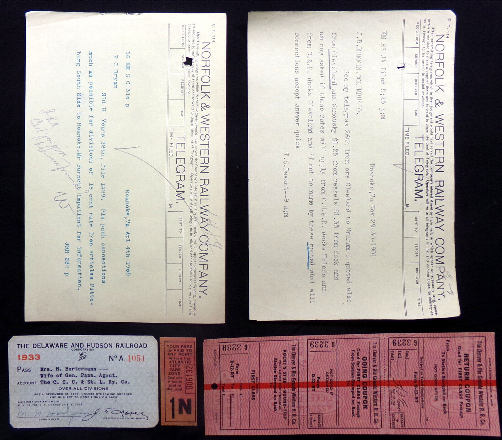 RAILROAD LOT #1 1800s-1900s World Mix, Ticket Telegram Stock Stamp Card Time Map