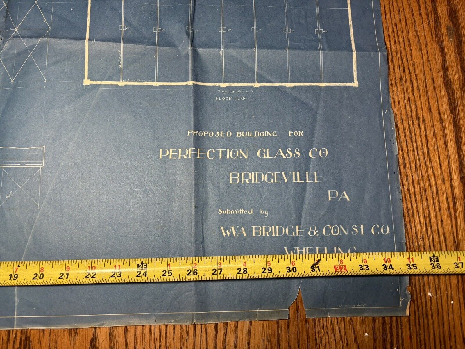 Vintage 1900s Bridgeville Pa Perfection Glass Co Architectural Factory Blueprint