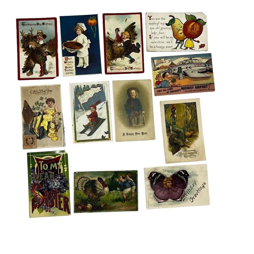 12 vintage Victorian postcards ephemera postmarked early 1900's collectible