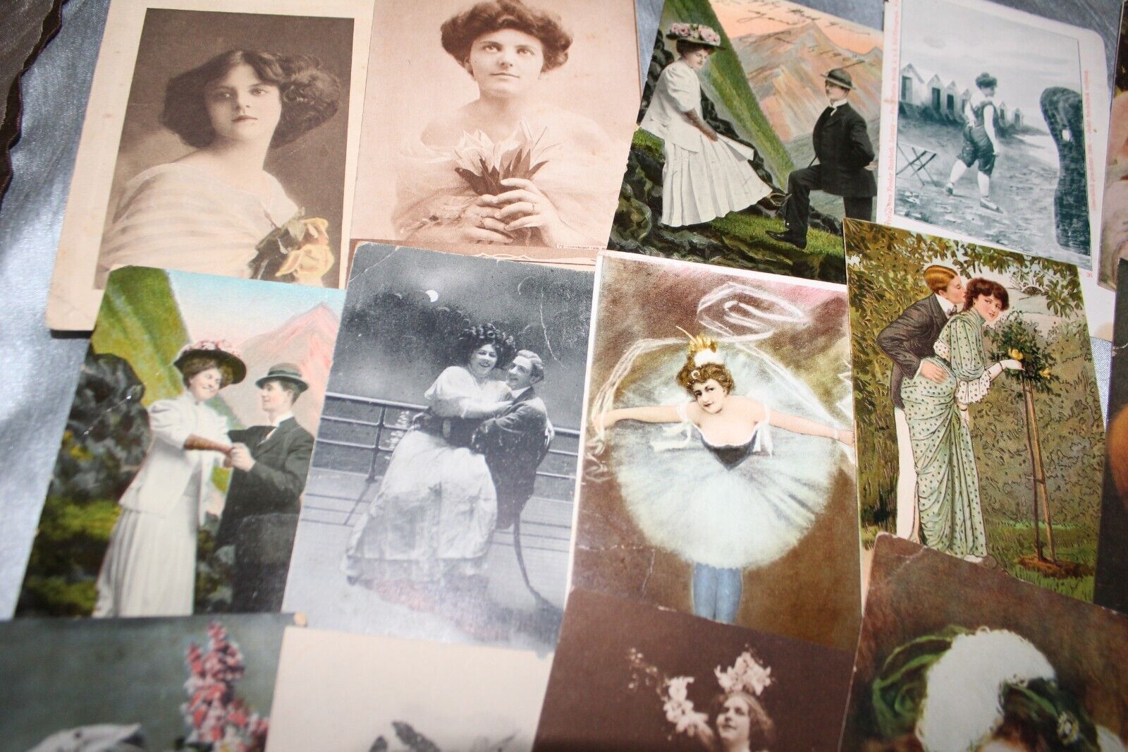 Antique Lot of 31 Postcards Victorian Ladies Men Girls Early 1900s Ephemera Art
