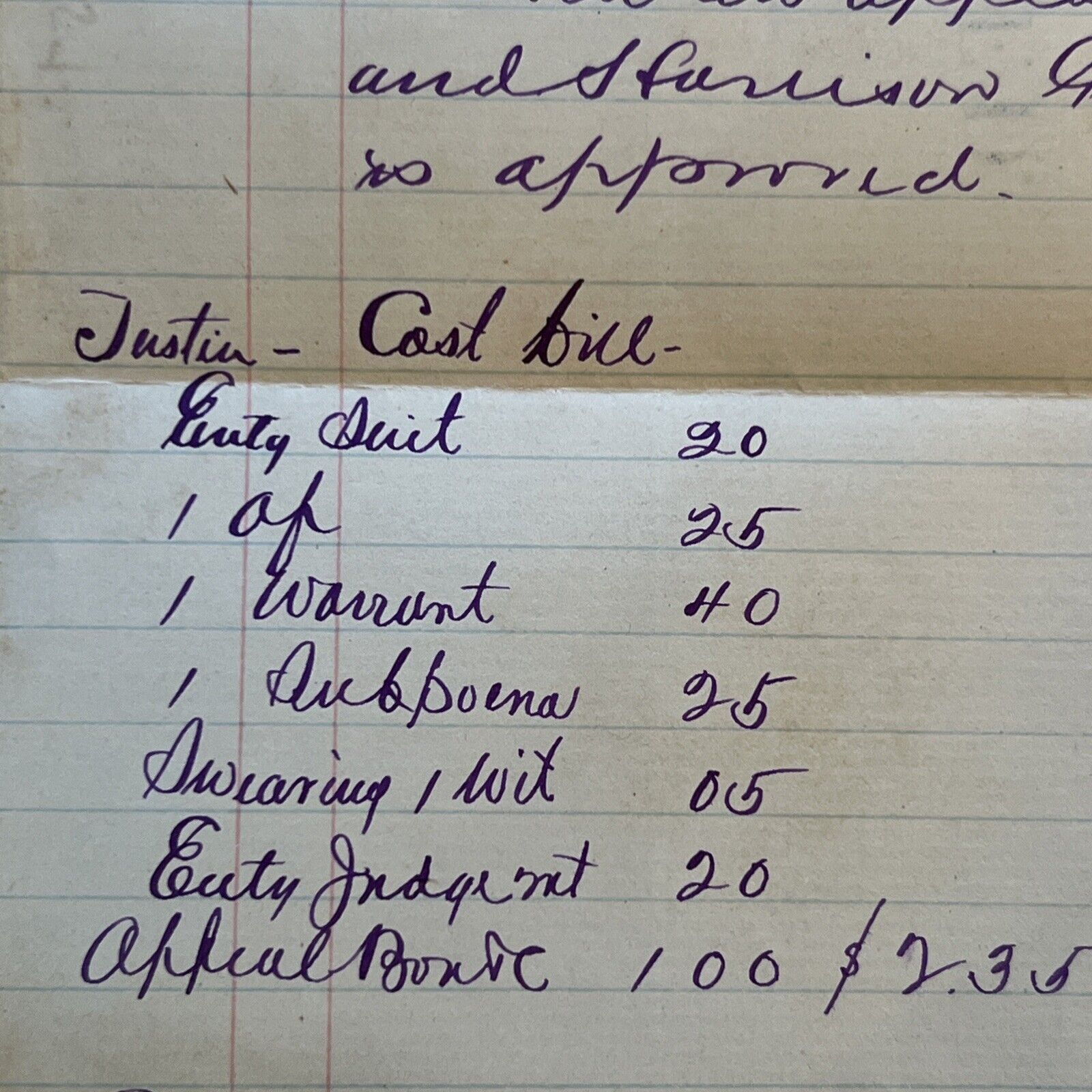 Antique 1800s Legal Bill Justice Of Peace Cool Purple Calligraphy Mississippi