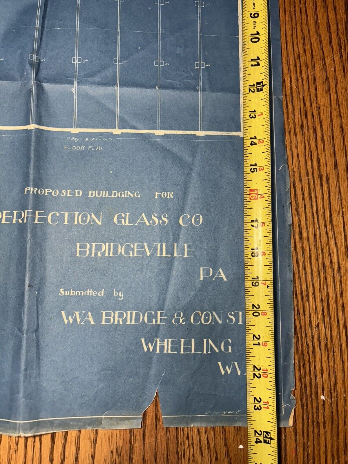 Vintage 1900s Bridgeville Pa Perfection Glass Co Architectural Factory Blueprint