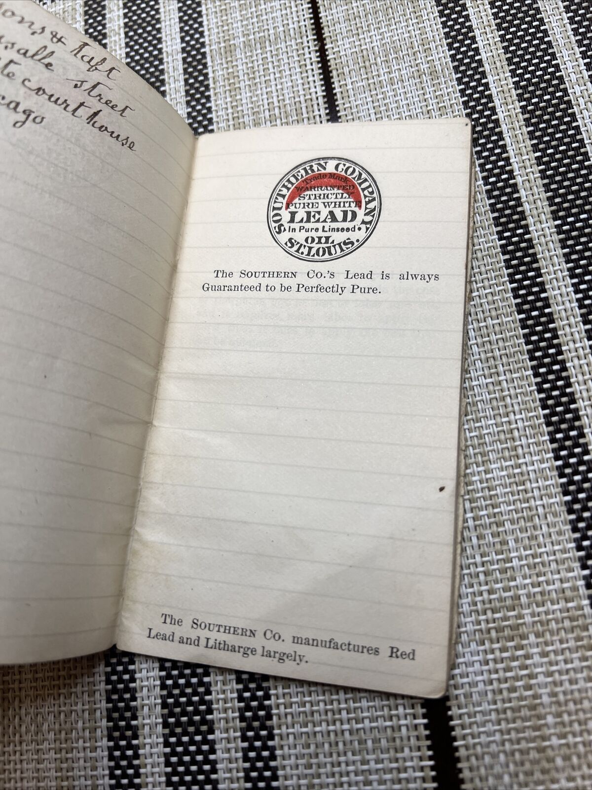 Vintage 1900's Southern White Lead Company Oil St. Louis Ephemera. Memo Book - A