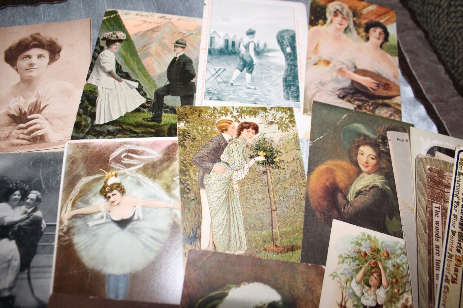 Antique Lot of 31 Postcards Victorian Ladies Men Girls Early 1900s Ephemera Art