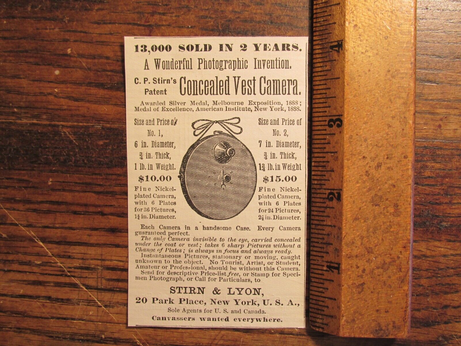 Antique Vintage Ephemera Late 1800s Unusual Small Spy Camera Print Ad