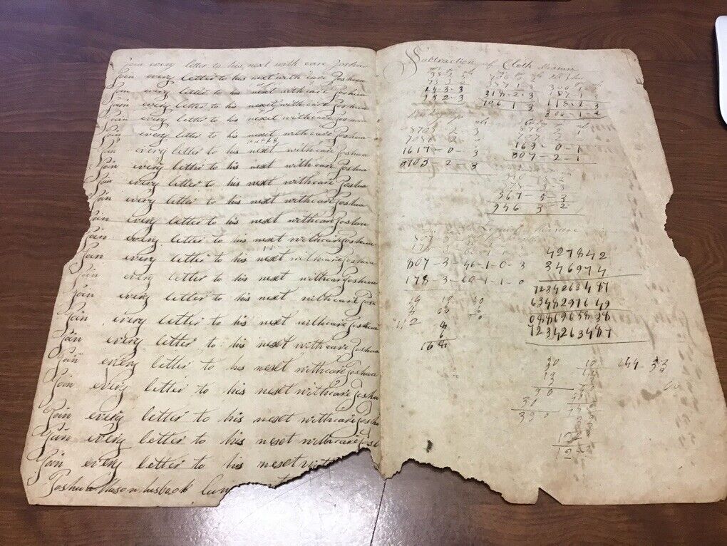 vintage original 1800's Calligraphy: INNOCENCE PROCURES LOVE, + some math