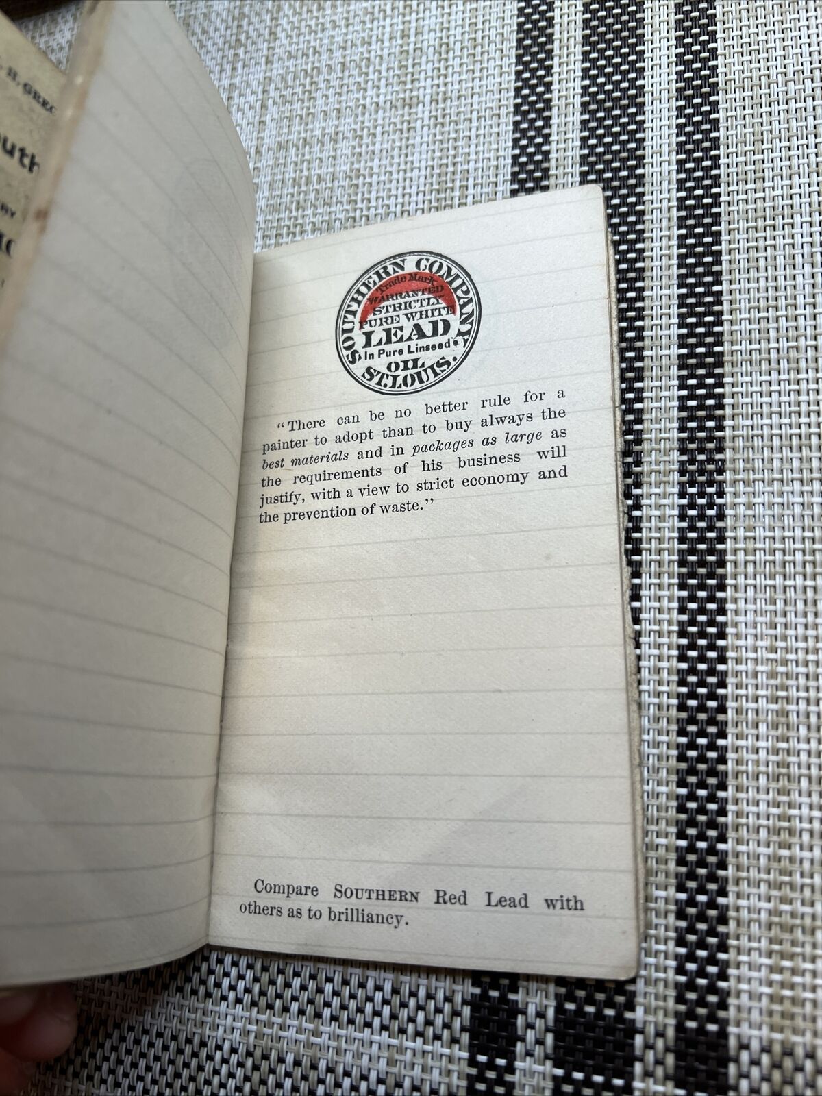 Vintage 1900's Southern White Lead Company Oil St. Louis Ephemera. Memo Book - A