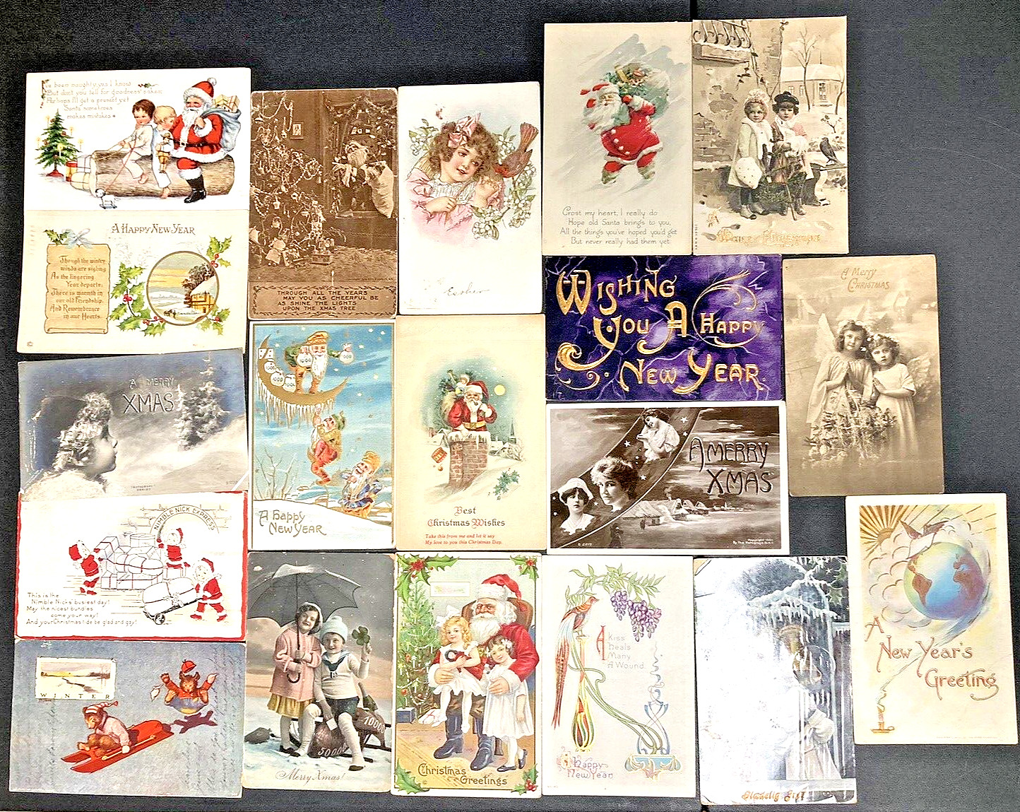Lot Of 19 Antique Vintage Early 1900s Christmas Holiday Santa Postcards Ephemera