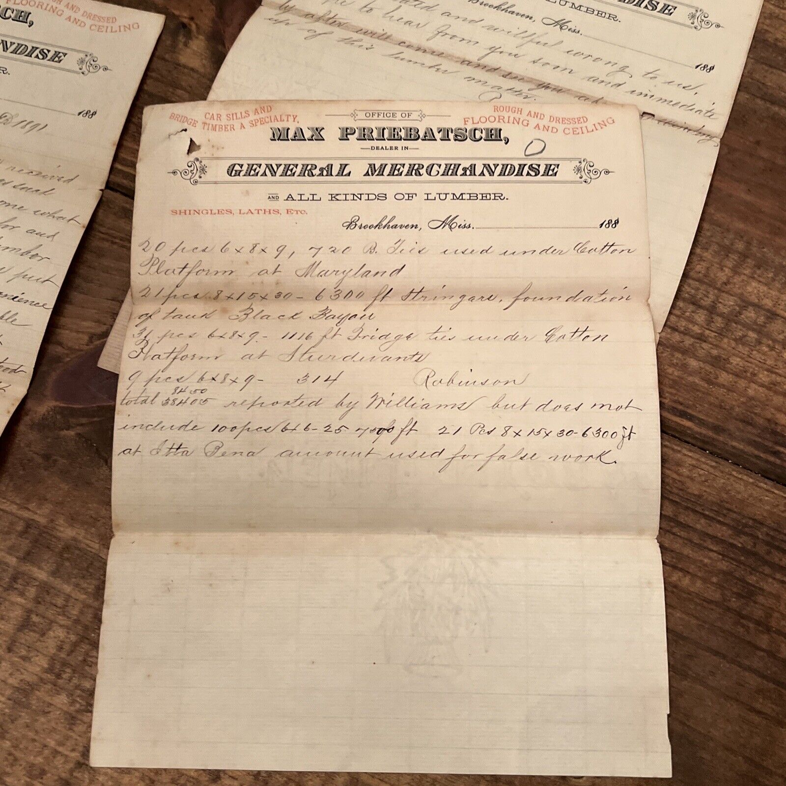 LOT OF 4 Antique Vintage Ephemera 1800s Letterhead GENERAL MERCHANDISE MISS.