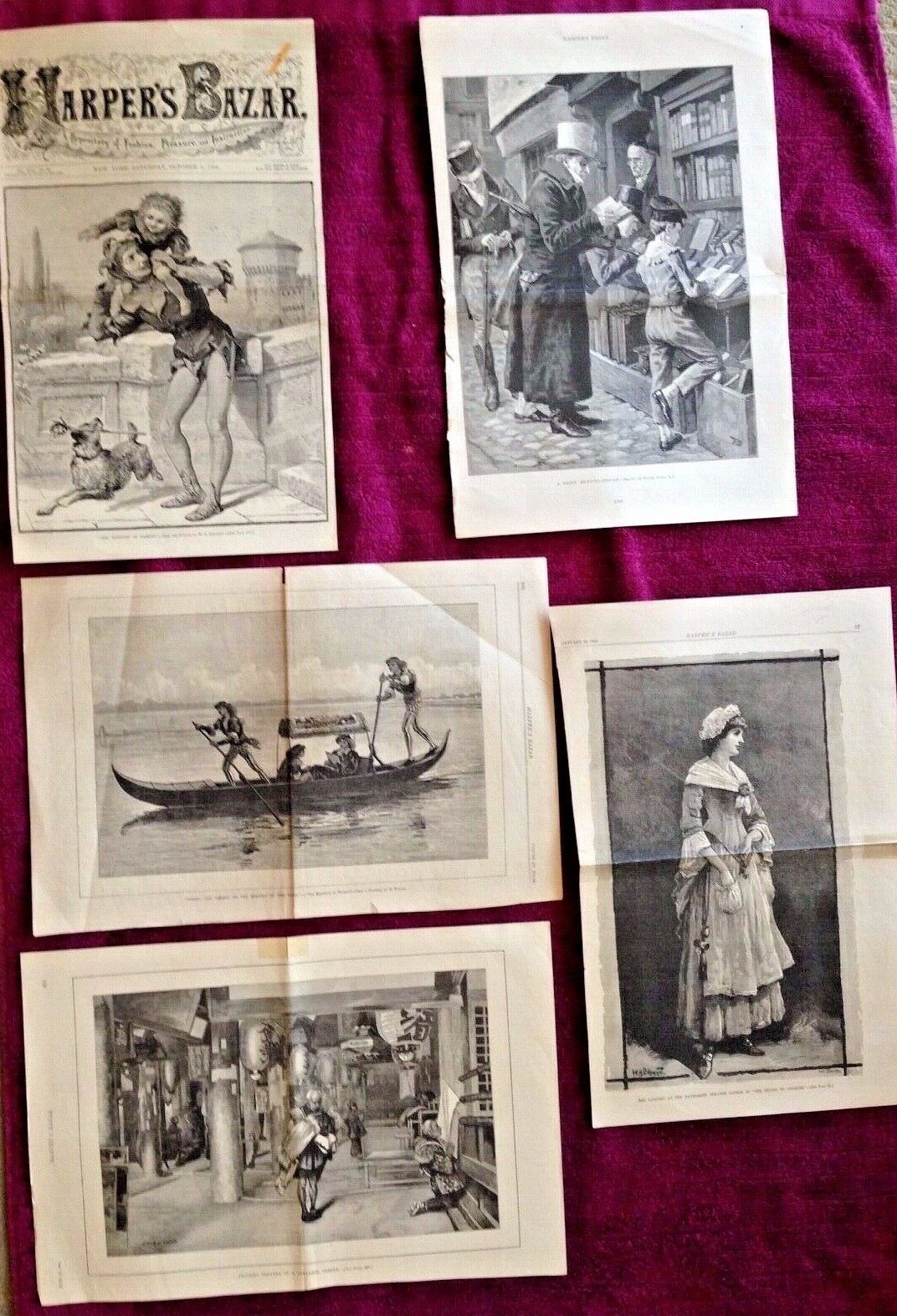 1800'S HARPER'S BAZAR  PRINTS: SHAKESPEARE/JAPANESE TEMPLE/MRS LANGRY/BOOK LOVER