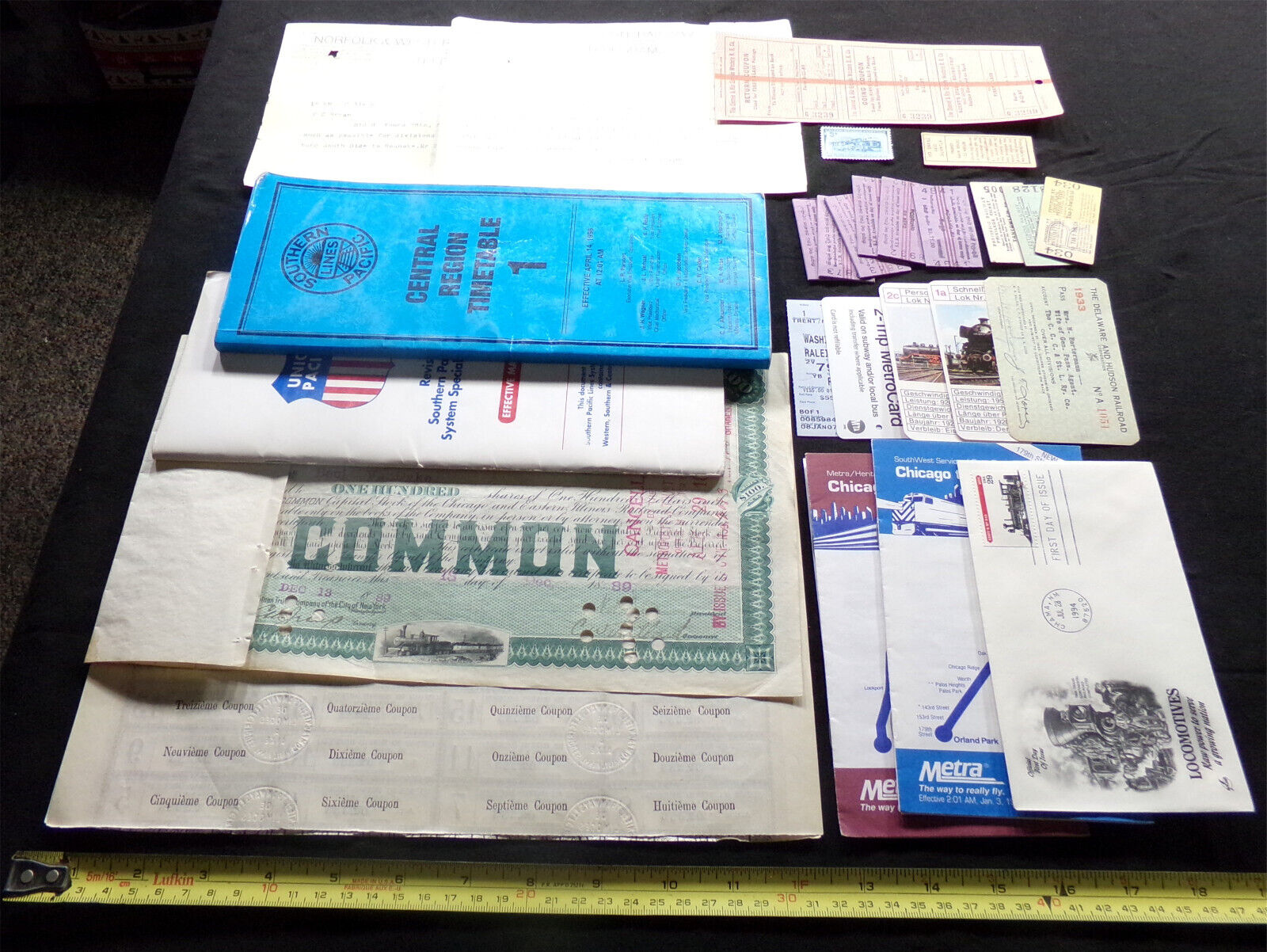 RAILROAD LOT #1 1800s-1900s World Mix, Ticket Telegram Stock Stamp Card Time Map