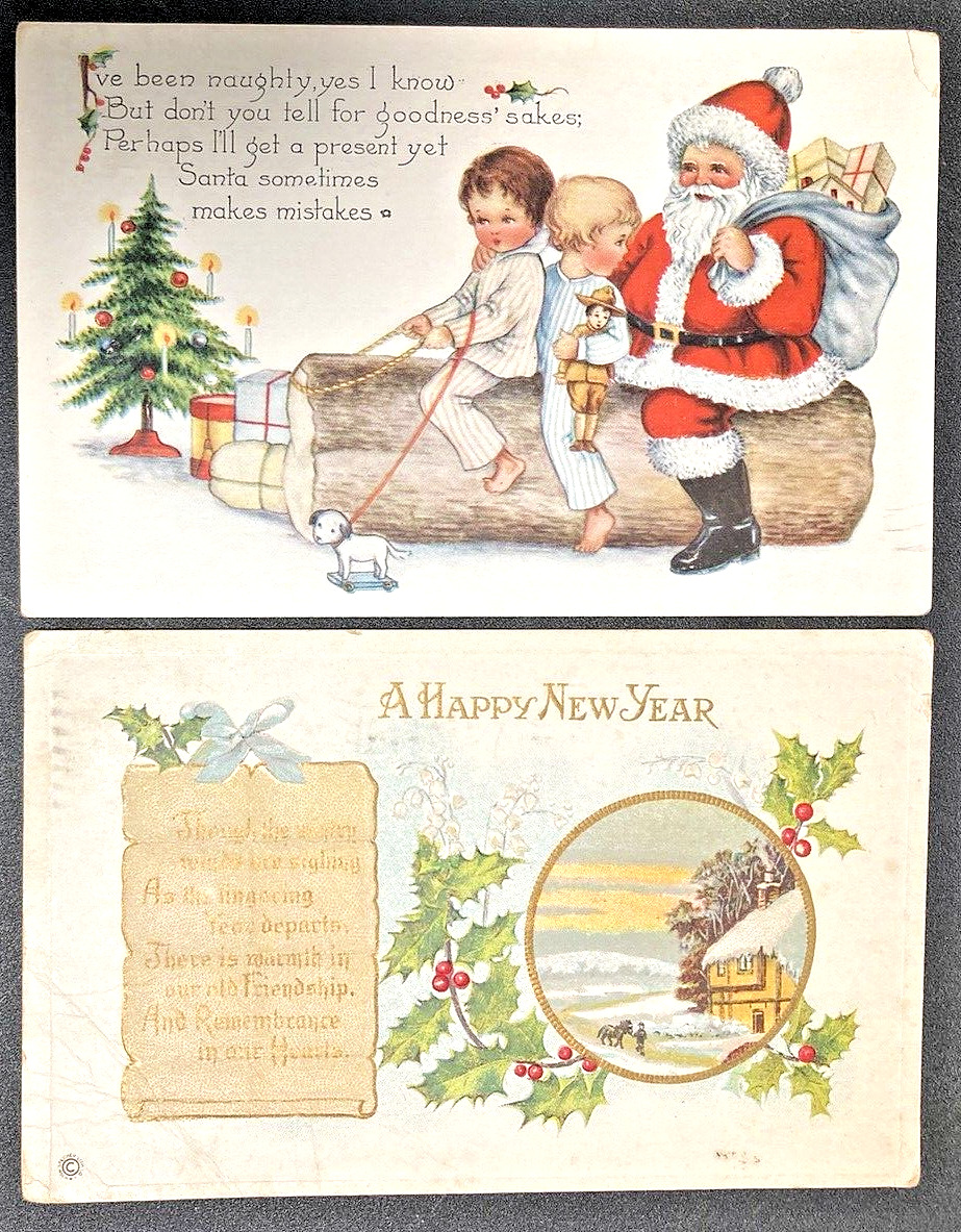 Lot Of 19 Antique Vintage Early 1900s Christmas Holiday Santa Postcards Ephemera