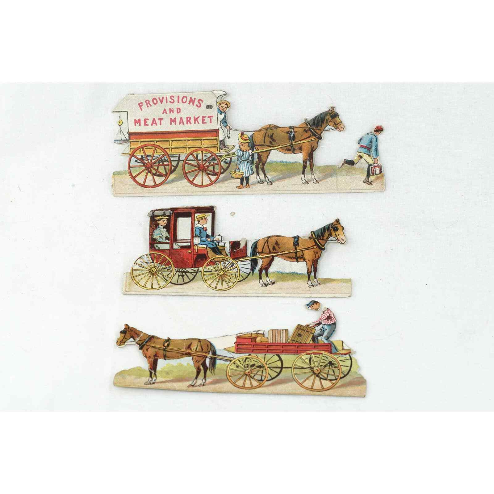 1900's Die Cut Chromolithograph Figures, Horse Draw Wagons, People Ephemera