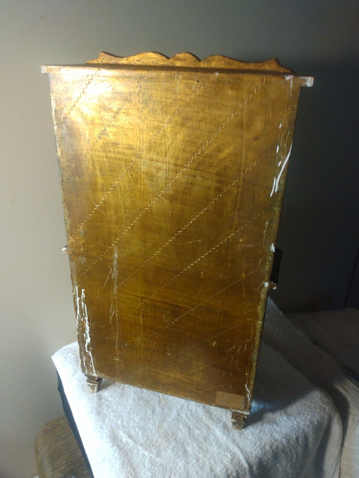 Vintage Gold Florentine Miniature Secretary Hutch Wood Cabinet