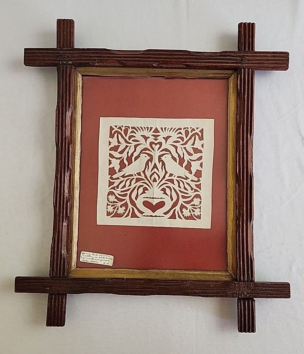 1800s Paper Cutting in Walnut Crisscross Frame Ephemera Antique