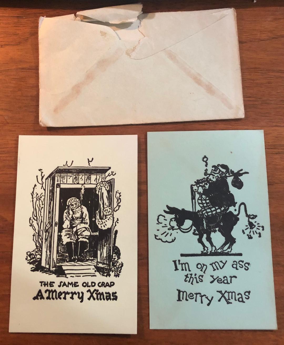 2 - Humor Early 1800's Christmas Cards Santa Joke Index Cards Victorian Era