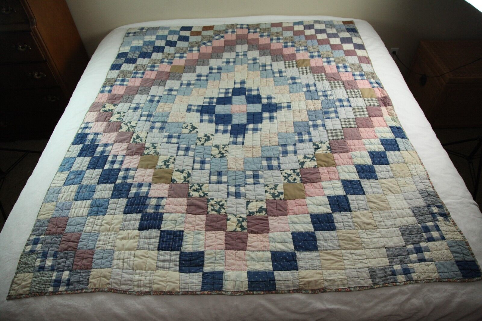 1800s Hand-Stitched Patchwork Mourning Quilt 64"x74