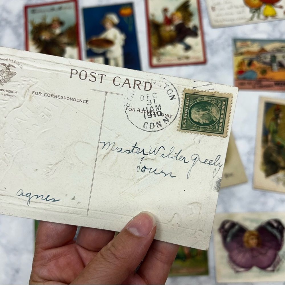 12 vintage Victorian postcards ephemera postmarked early 1900's collectible