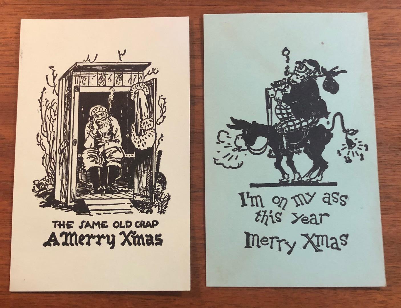 2 - Humor Early 1800's Christmas Cards Santa Joke Index Cards Victorian Era