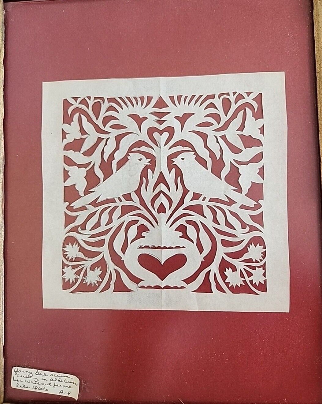 1800s Paper Cutting in Walnut Crisscross Frame Ephemera Antique 