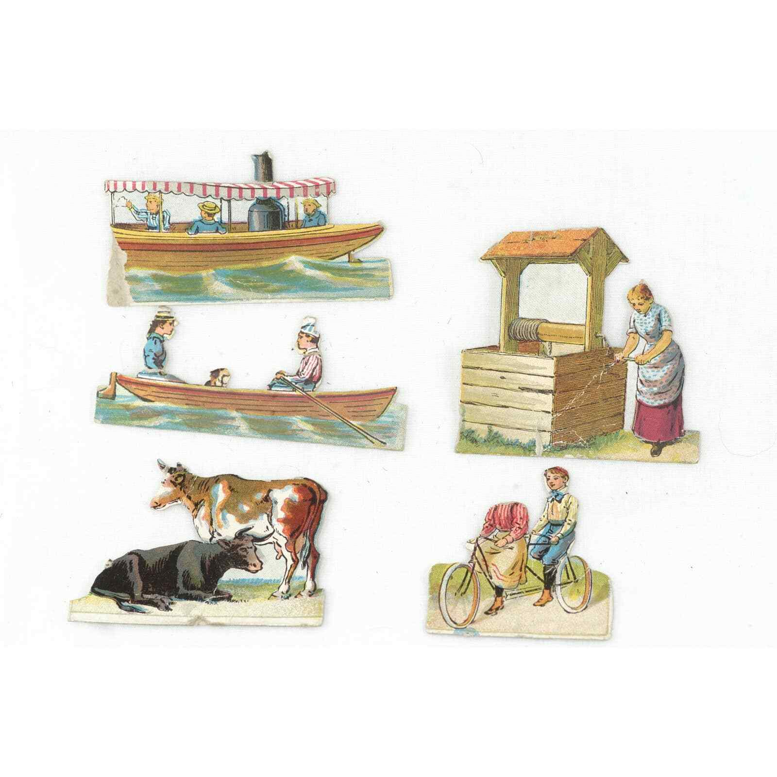 1900's Die Cut Chromolithograph Figures, Horse Draw Wagons, People Ephemera