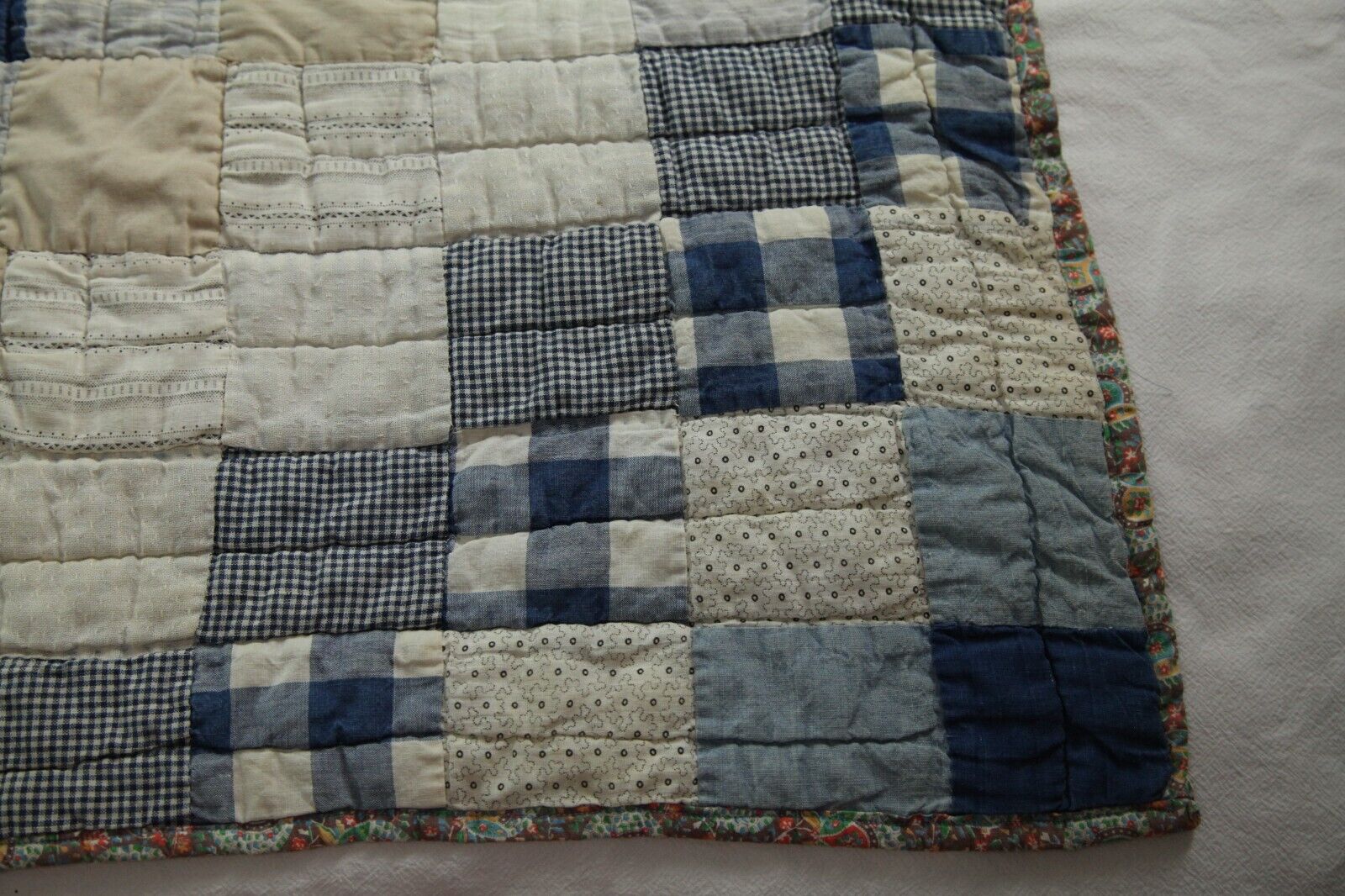 1800s Hand-Stitched Patchwork Mourning Quilt 64"x74