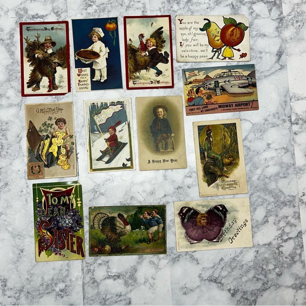 12 vintage Victorian postcards ephemera postmarked early 1900's collectible