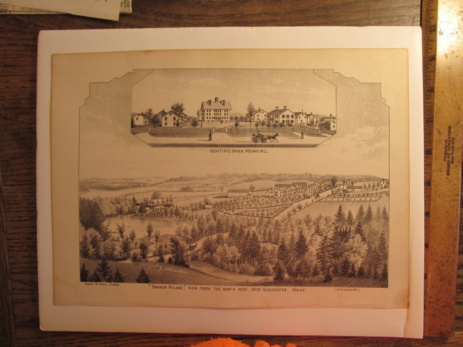 Antique Ephemera 1800s Engraving Shaker Village West Gloucester ME Poland Hill
