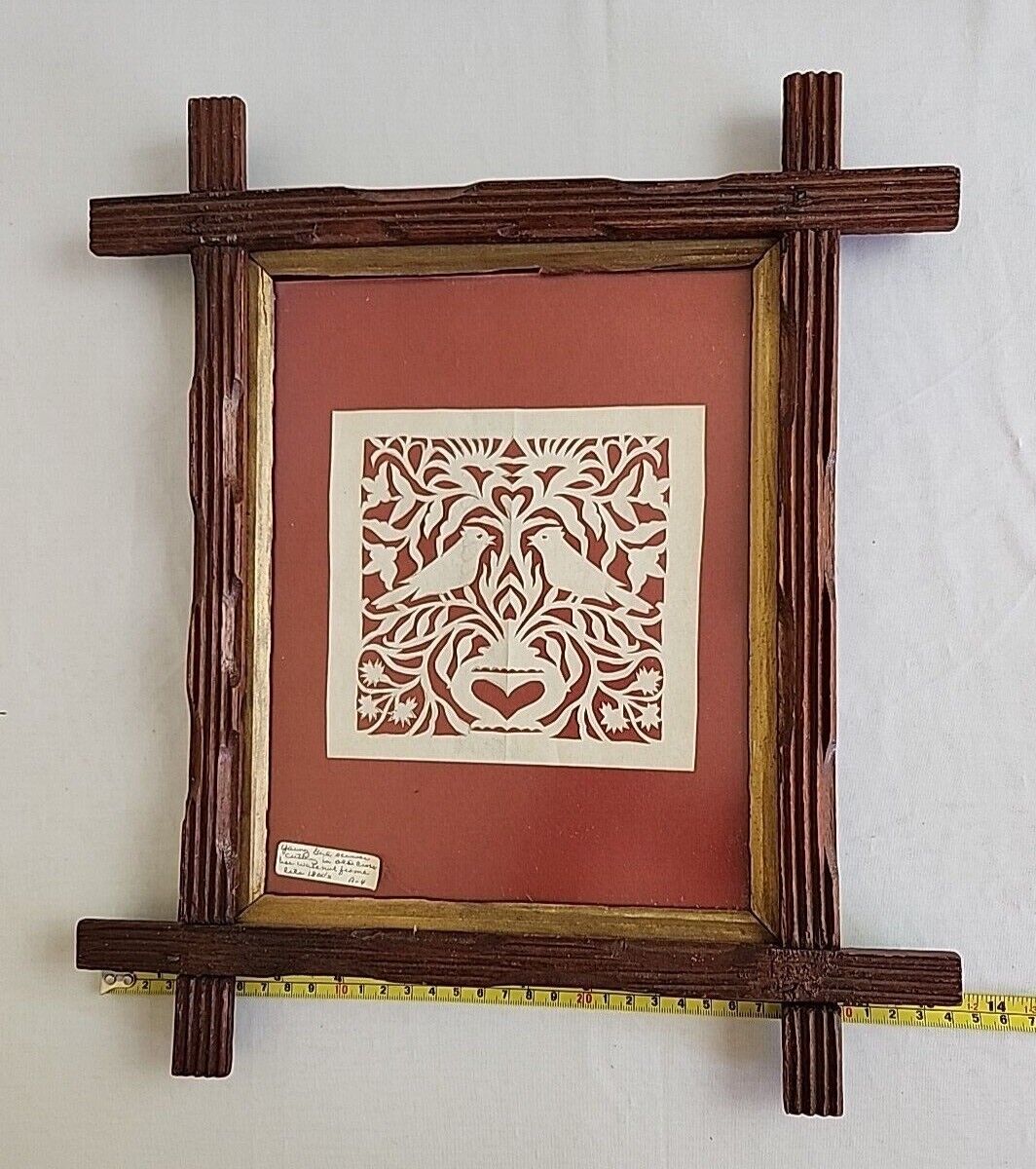 1800s Paper Cutting in Walnut Crisscross Frame Ephemera Antique 
