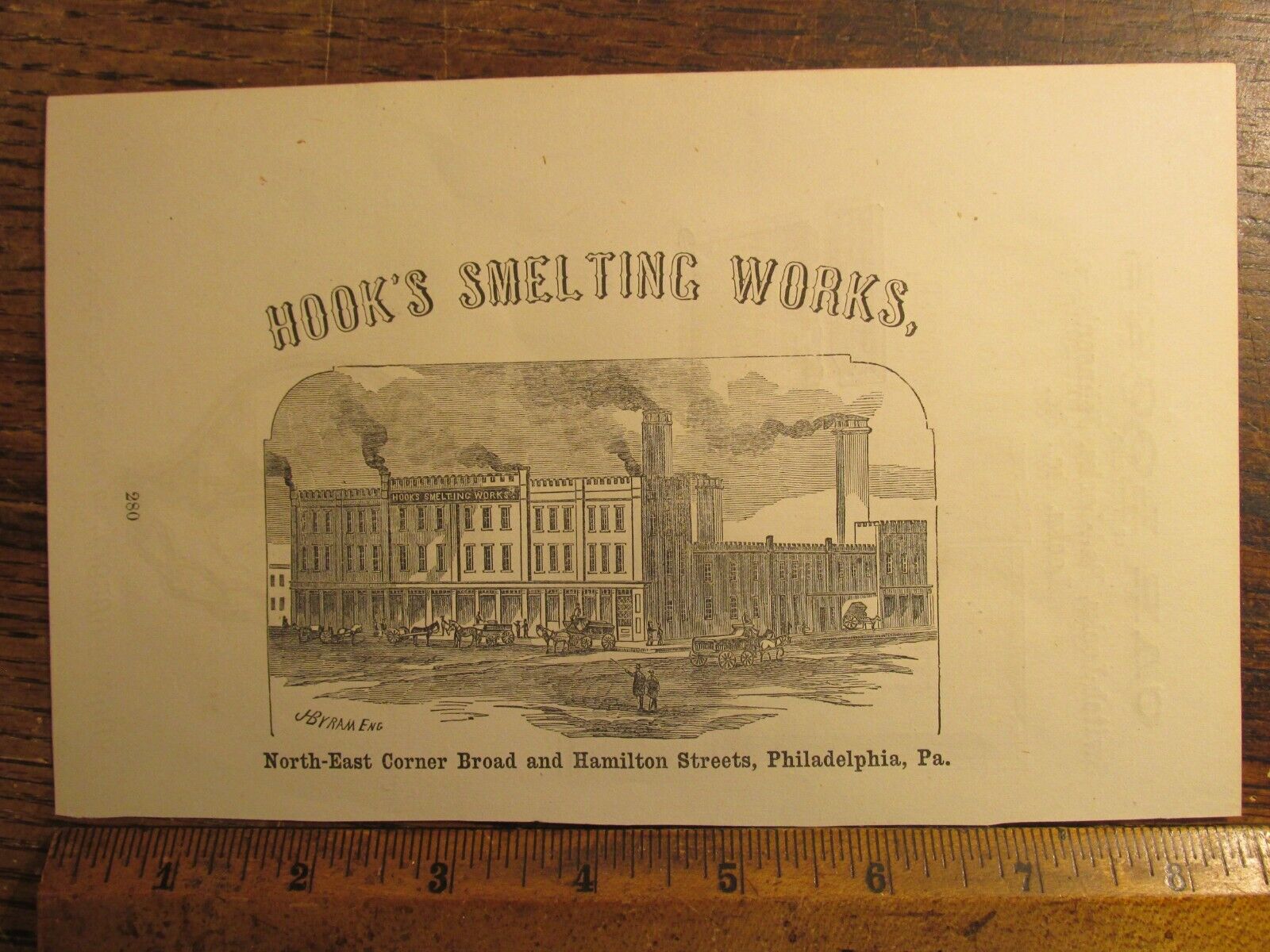 Antique  Ephemera 1800s Engraving Hook's Smelting Works Philadelphia PA