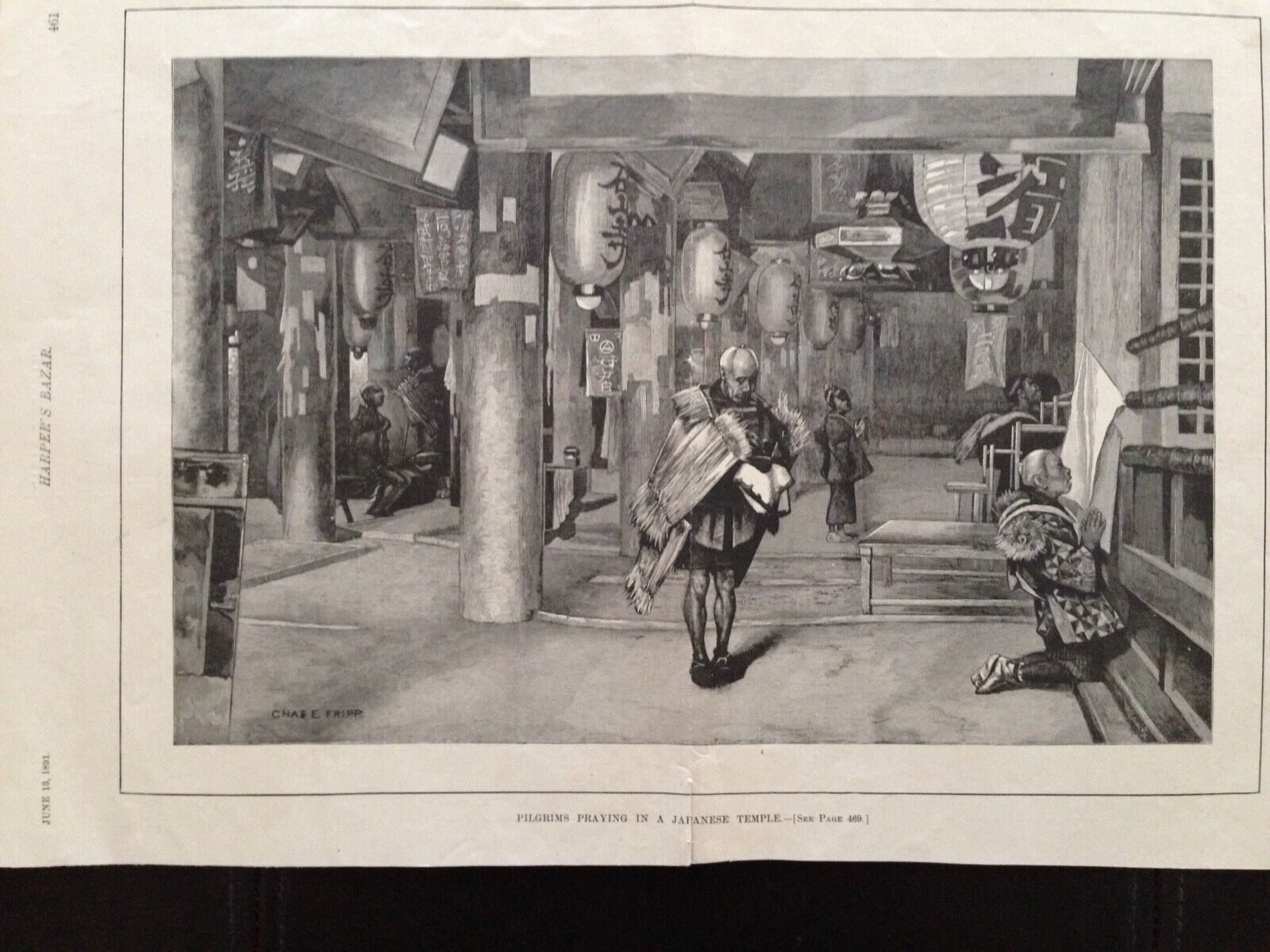 1800'S HARPER'S BAZAR  PRINTS: SHAKESPEARE/JAPANESE TEMPLE/MRS LANGRY/BOOK LOVER
